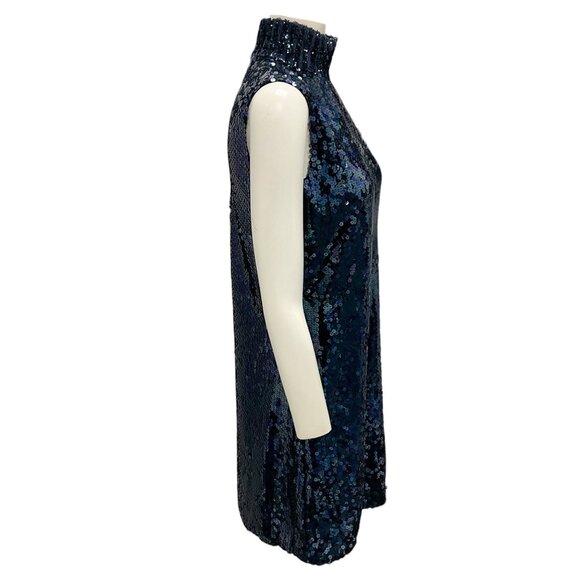 Christian Dior Navy Blue Sequined Sleeveless Mock Neck Dress - Picture 2 of 5